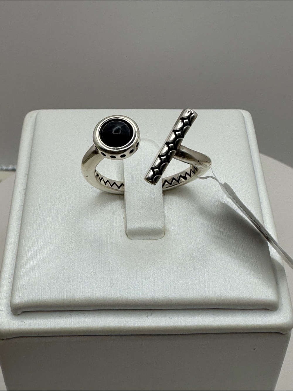 Brighton Sterling Silver Open Ring with Black Stone and Textured Bar